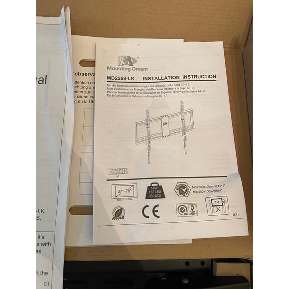 Mounting Dream Universal Tilting TV Wall Mount Bracket MD2268-LK for 37-75" LED - Picture 5 of 6